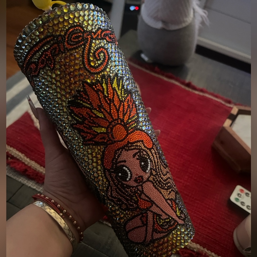 Colorful Rhinestone Tumbler with Cartoon Design